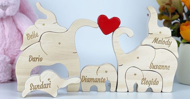 Puzzle Familial Déléphants En Bois Personnalisé Avec Justyling National Deal OohN.com Special Offers, Deals & Discounts in France